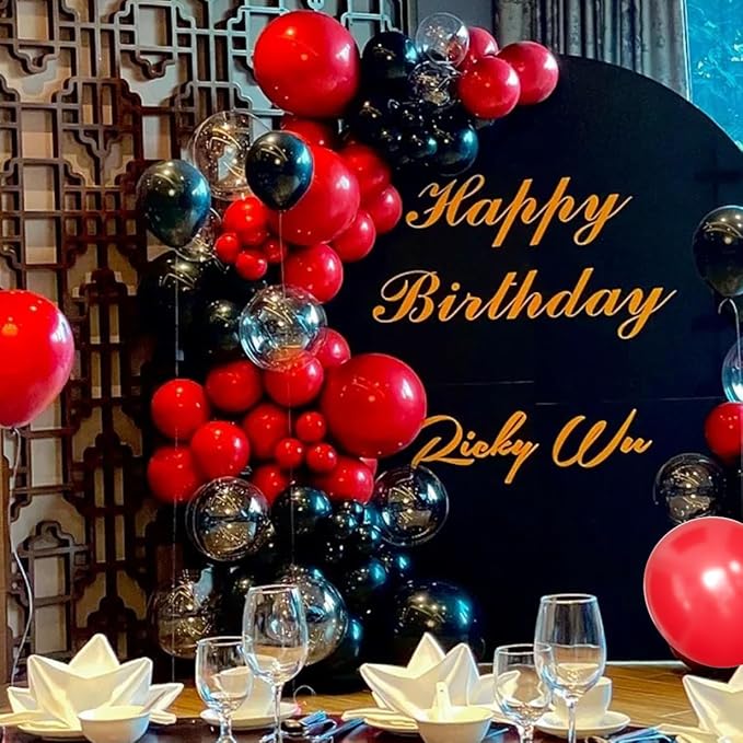 Red Yellow Black Balloons Arch Kit, 156Pcs Matte Latex Balloon Different Sizes 18 12 10 5 Inch for Birthday Baby Bridal Shower Wedding Party Backdrop Decorations
