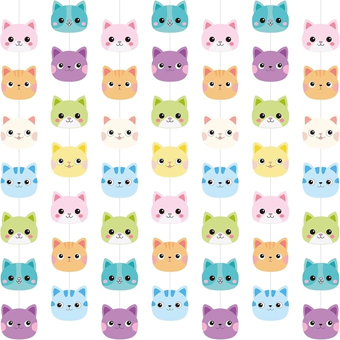 Xinnun 8 Pcs Cat Dollhouse Party Decorations Cute Pet Theme Hanging Banners Cutouts Doll of House Hanging Garland Doll House Wall Decoration for Pet Themed Birthday Decor Supplies (Cat)