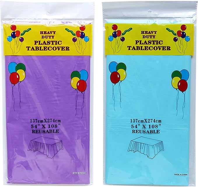 Plastic Tablecloths,Disposable Tablecloths,Baby Shower Party Tablecovers,Table Cloths for Picnic Birthday Wedding Parties 8 ft Rectangle Table Use,54 x 108 Inches,2 Pack,Purple,Light Blue.