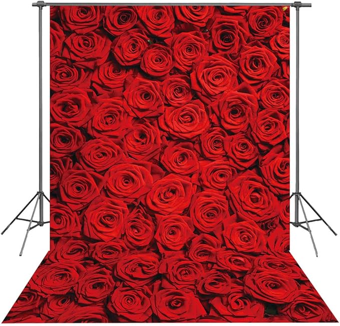 RUINI Red Rose Floral Wedding Photography Backdrop Rose Wall Valentines Day Wedding Bridal Shower Party Decorations Banner 5x7FT