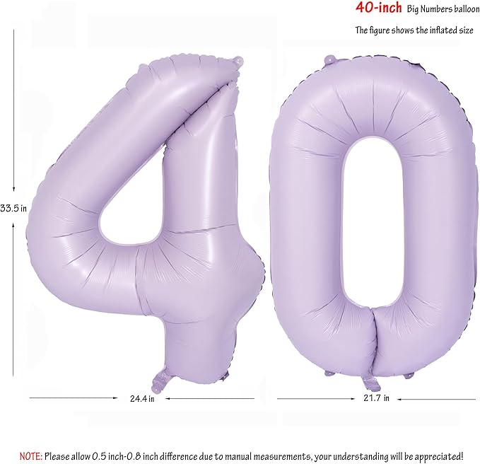 40 In Matte Purple Number Balloons Helium Foil Mylar Balloon Birthday Party banquet Decoration Digital 40