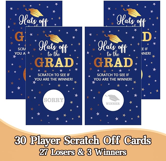 COCHIE 30 Cards Scratch Off Graduation Party Game, Class of 2026 Door Raffle Grad Games, Graduation Parties Supplies Favor Decorations (Blue Gold)