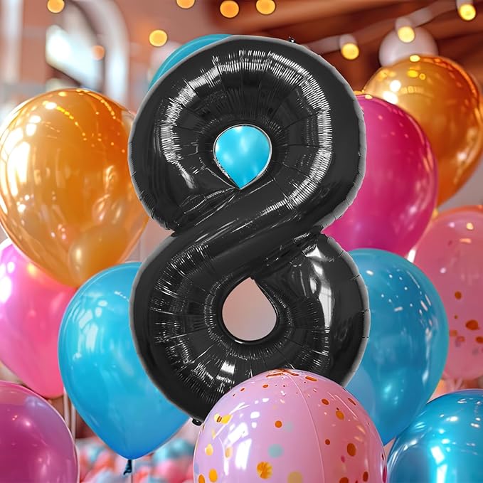 40 Inch Large Black Number Celebration and Decoration Balloon for Birthday Parties, Graduations, Anniversaries, Weddings, Photo Shoots, Special Events - Helium Foil Mylar (Black Number 8)
