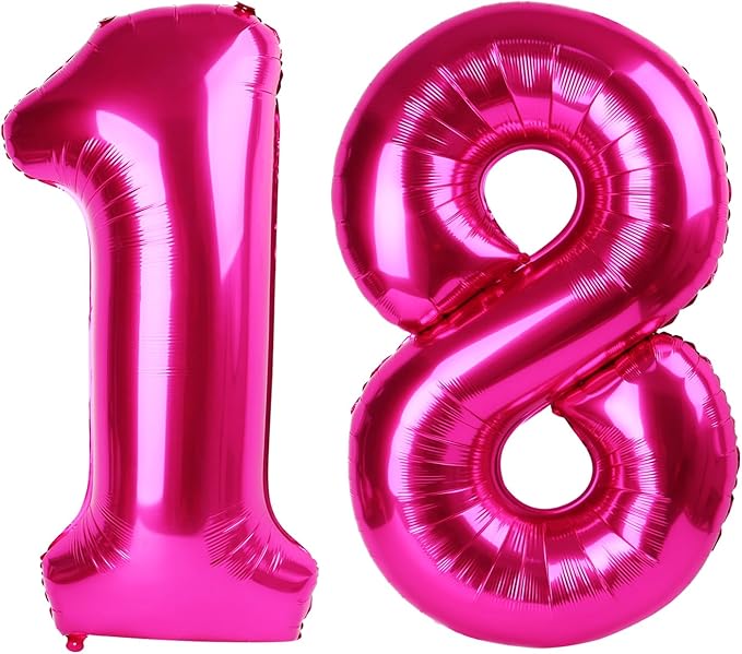 Hot Pink Number 18 Balloons 40 inch, 18 Number Balloons, 18th Birthday Decorations, 18 Year Old Women Hot Pink Party Supplies