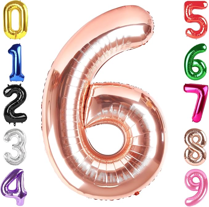 40 Inch Rose Gold Number 6 Balloon, Giant 6 Number Balloons for 6th Birthday Decorations, Party Supplies for Baby Boy Girl, Rose Gold Party Decor