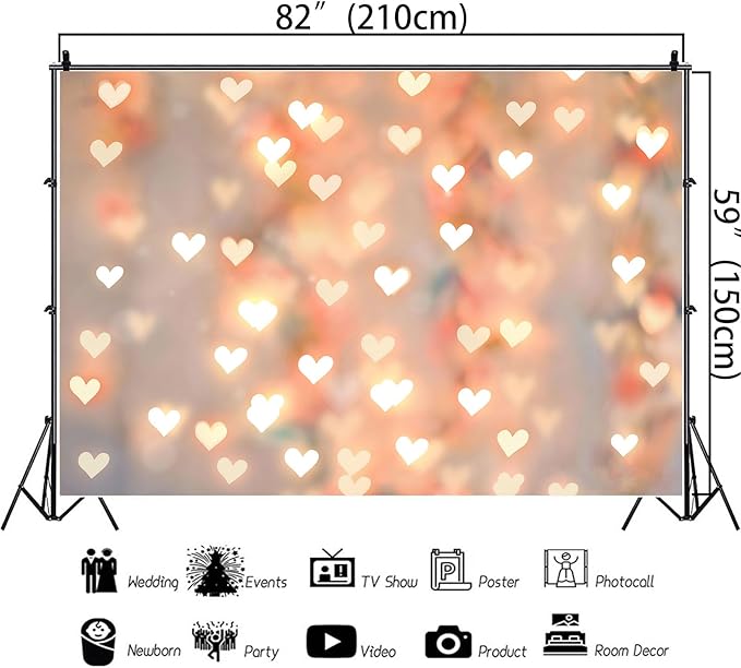 Romantic Happy Anniversary Backdrop Banner Gold Heart Light Decorations for Couples Date Night Wedding Engagement Birthday Party Photo Booth Background 8x6ft (96×72inch