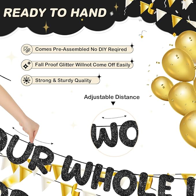 Fulmoon Pre Strung You Worked Your Whole Life for This Party Banner Funny Retirement Glitter Banner Graduation Party Decorations Going Away Supplies for Men Women Gifts, No DIY (Black)