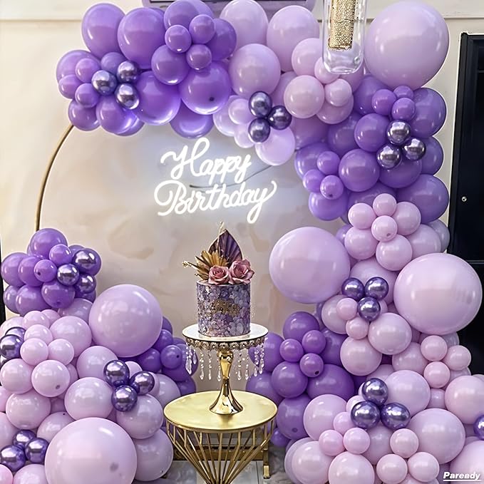 Purple Balloon Arch Kit, 120pcs Purple Balloon Garland Kit With Disco Ball Foil Balloons, Metallic Purple Pearl White Different Sizes For Birthday Wedding Baby Shower Party Bachelorette Decorations
