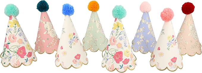 Meri Meri Birthday Party Hats, Pack of 8 Bright and Colorful Cone Birthday Hats for Kids & Adults, Cone Party Hats