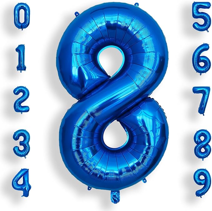 AULE 40 Inch Large 8 Balloon Numbers Blue, Big Foil Number Balloons, Giant Helium Happy Birthday Party Decorations for Man and Women, Huge Mylar Anniversary Party Supplies