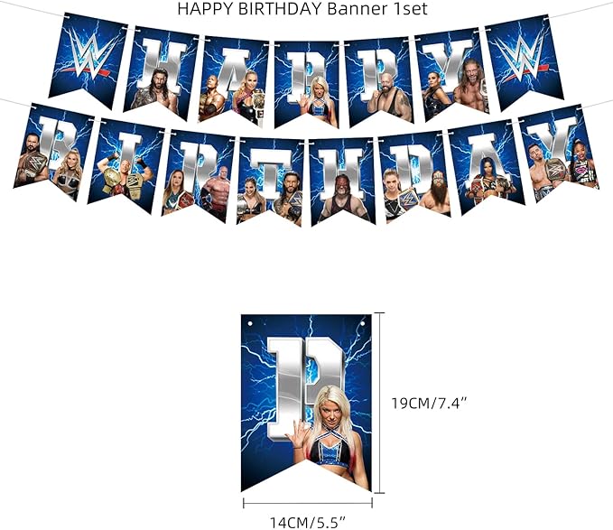 Wrestling Birthday Party Decorations Supply Set for Kids with Happy Birthday Banner, Cake Topper, Cupcake Toppers, Balloons for Party Decorations (Party set)
