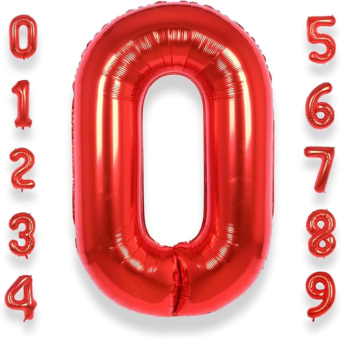 AULE 40 Inch Big Red 0 Balloon Number Large Foil Helium Number Balloons 0-9 Jumbo Giant Happy 0th Birthday Party Decorations for Boy or Girl Huge Mylar Anniversary Party Supplies