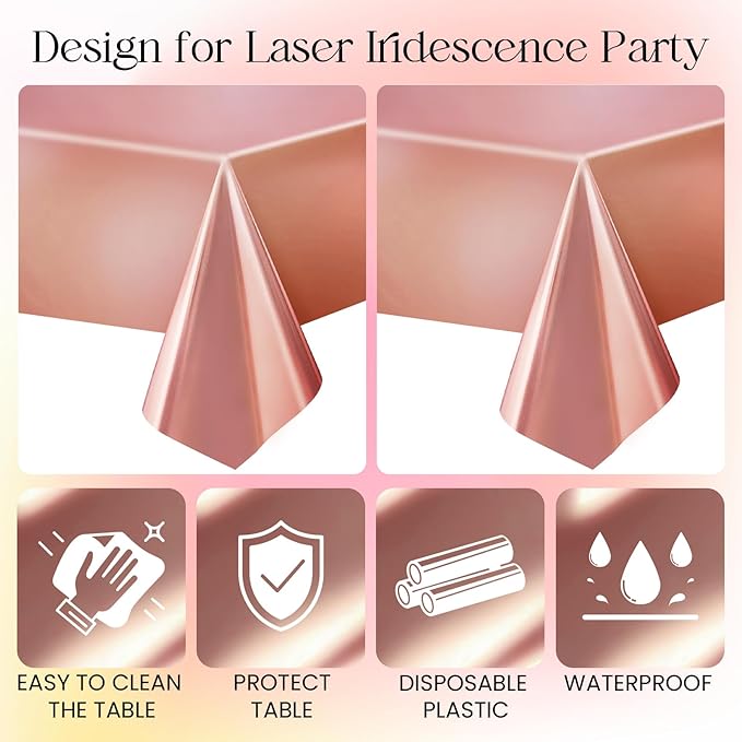 1 pcs Rose Gold Tablecloth Plastic -Stunning Metallic Matte Finish, 40" x 108" Bachelorette Table Cloth, Perfect for Wedding Birthday Party Anniversary Event Bridal Shower Decorations