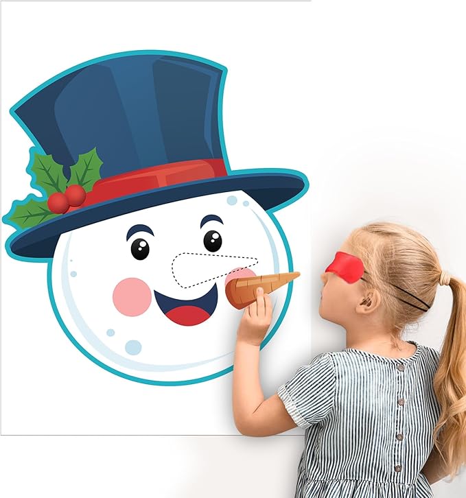 Christmas Games - Pin The Nose on The Snowman Games for Families Party, Cute Indoor Christmas Home Decor Party Decorations, Xmas Activities Presents Holiday Decor, Snowman Face