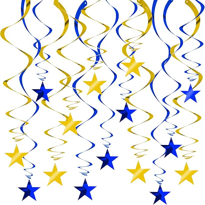 BEISHIDA Blue Gold Stars Hanging Swirls Graduation Hanging Ornament Decorations for Birthday Party Baby Shower Congrats Grade 2026 Graduation Decorations,Pack of 15