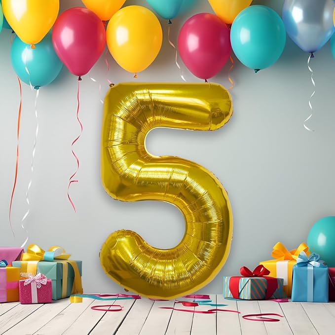 40 Inch Large Gold Number Celebration and Decoration Balloon for Birthday Parties, Graduations, Anniversaries, Weddings, Photo Shoots, Special Events - Helium Foil Mylar (Gold Number 5)