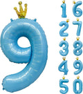 Blue Number 9 Balloon with Crown, 40 inch Blue Number Balloon 9th Birthday Party Decoration BlueCrown Balloons 0-9 for Birthday Party Anniversary Decorations Supplies