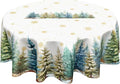 Christmas Round Tablecloth 70 Inch Xmas Tree and Snowflake Pattern White Table Cloth Circle Winter Holiday Table Cover Washable Polyester Indoor Decor for Home Kitchen Dinning Party