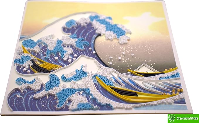 Hokusai's The Great Wave at Kanagawa (1760-1849), Quilling Art Greeting Card - Design Greeting Card for Birthday, Valentine's Day, Mothers Day, Spring, Fathers Day, Graduation, Wedding, Anniversary, Thank You, Get Well, All Occasion. Framable Artwork f...