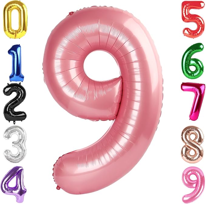 40 Inch Pearlescent Pink Number 9 Balloon, Giant 9 Number Balloons for 9th Birthday Decorations, Party Supplies for Baby Boy Girl, Pearlescent Pink Party Decor