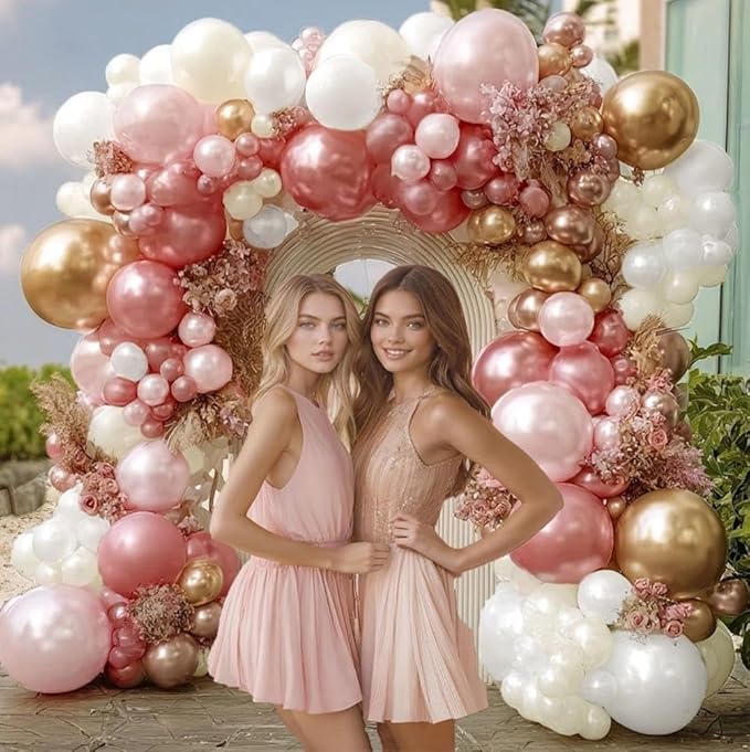 Pearl Pink White Balloon Garland Double Stuffed Pearl White Gold Balloons Blush Dusty Pink Balloon Arch Kit Metallic Gold Balloons For Baby Shower Bridal Wedding Birthday Neutral Party Decoration