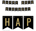Andaz Press Faux Gold Glitter on Black Birthday Party Banner Decorations, Happy 80th Birthday, Approx 5-Feet, 1-Set, Milestone Colored Hanging Pennant Decor