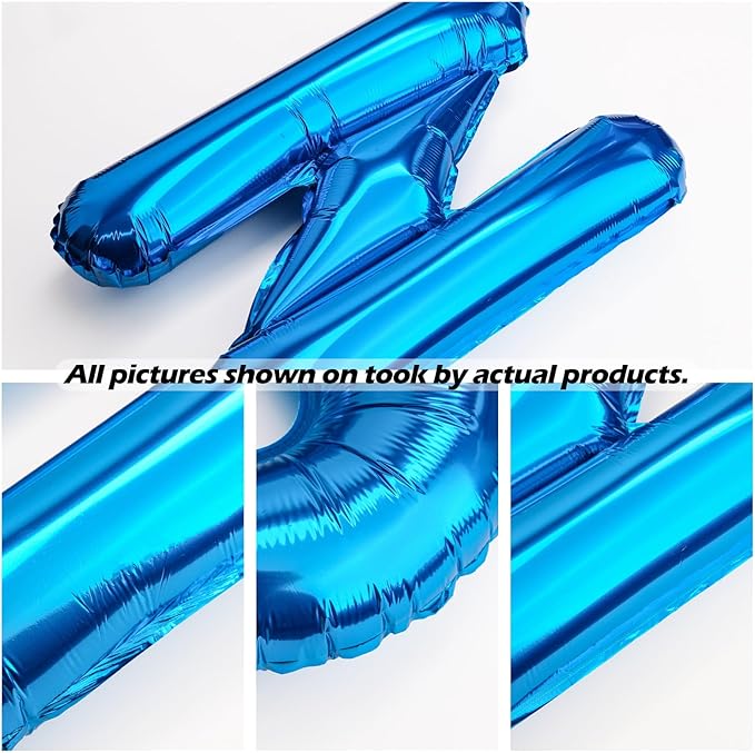 [26 Pcs] 16" Letter Blue Foil Balloons A-Z set, Mylar Aluminum Hanging Alphabet for Graduation Birthday Party Decorations New Year eve