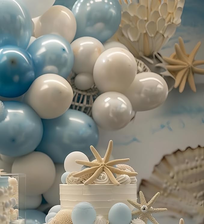 Under the Sea Balloon Arch - 139PCS Beach Themed Balloons Decoration White Macaron Green Deep Blue Balloon for Sea Pool Summer Shark Fish Birthday Baby Shower Boy Girl Party Decoration (Blue)