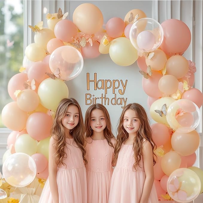 Pastel Pink Peach Balloon Arch Kit, Double Stuffed Pastel Light Pink Orange Ivory White Clear Bobo Spring Balloons Garland Kit for Wedding Bridal Shower Birthday Party Decoration