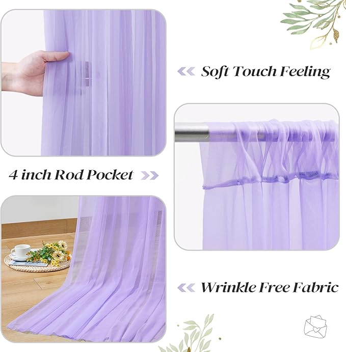 10ft x 10ft Purple Backdrop Curtain with Lights String for Parties, Sheer Tulle Wedding Photo Backdrops Drapes for Purple Birthday Party Decorations Background for Photography