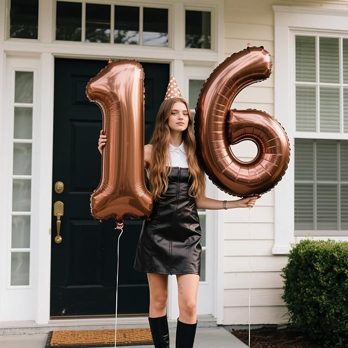 40 Inch Dark Brown Balloon Number 16,Chocolate Jumbo Mylar Foil Helium Balloon for 16th Digital Balloons for Birthday Party,Wedding Anniversary Party Decorations