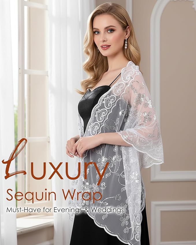 Gossifan Shawls and Wraps for Evening Dresses Sheer Women Elegant Glitter Shawls Soft Sparkly Wedding Bridal Scarf