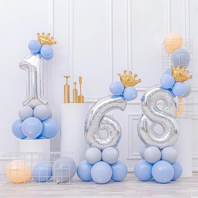 16 In Silver Large Numbers Balloons 0-9, Self Inflating Number 6 Balloons for Boys Girls, Big Silver Digit 6 Balloons for Women Men Birthday Party Anniversary Wedding Supplies Decorations