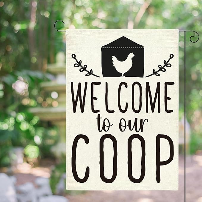 Funny Garden Flag Welcome to Our Coop Flag for Yard Outdoor Patio Best Farmhouse Chicken Coop Decor Double Sided Garden Flags 12 x18 inches