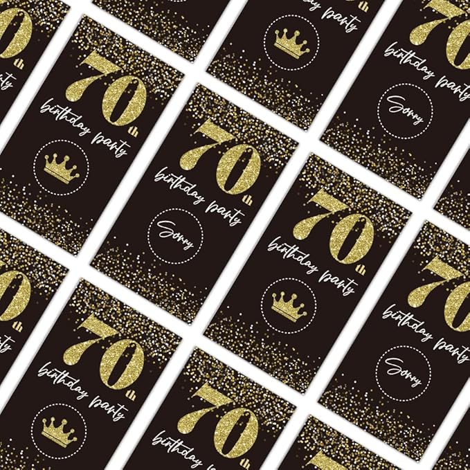 REWIDPARTY Black Gold 70th Birthday Party Scratch Off Game Cards (32 PCS) Cheers to 70 Years Prize Raffle Tickets Happy 70th Birthday Party Scratch Cards Supplies Activity for Family Friends Adults