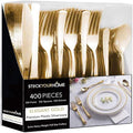 Gold Plastic Silverware Set (400-Pack) – Disposable Heavy Duty Cutlery, 134 Forks, 134 Knives, 134 Spoons for Parties, Weddings, Dinners & Holidays