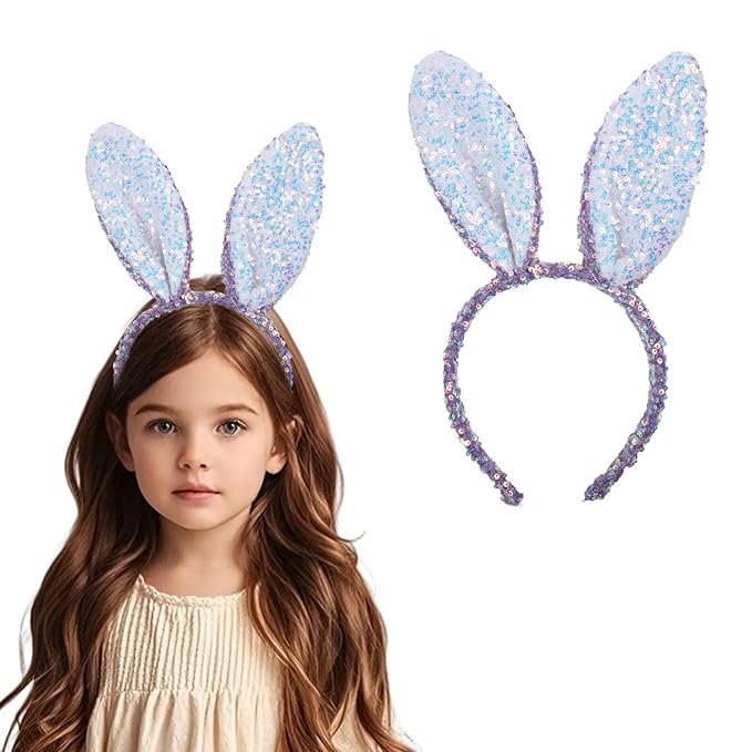 Macute Easter Headband Purple Bunny Ears Headband Rabbit Ears Sequin Beauty Headdresses Fashion Hair Accessories Easter Hairband Gift for Girls Women