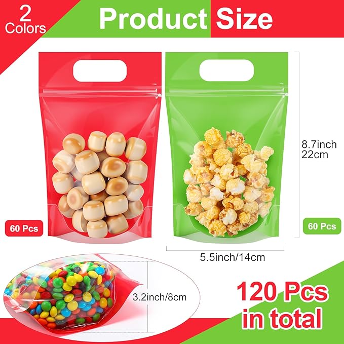 120 Pcs Plastic Gift Bag Bulk Resealable Party Goodie Bag with Clear Window Color Favor Pouch with Handle for Home Birthday Wedding Party Candy Gift Wrap Supplies(Mixed,5.5 x 8.7 Inch)