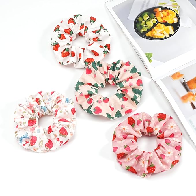 Strawberry Hair Scrunchies for Women Girls Cute Fun Fruit Elastic Hair Ties Ponytail Holder Party Favors Hair Accessories
