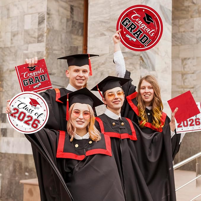 Graduation Party Plates and Napkins Red Class of 2026 Grad Congrats Party Supplies Disposable Dessert Paper Plates Cocktail Napkins forGraduation Party Decorations,Serve 50