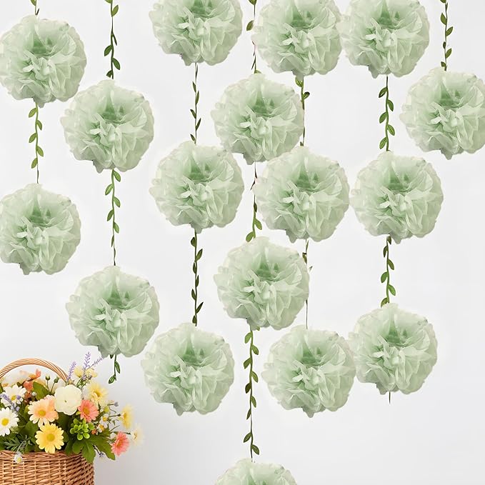 Green Flower Garland for Backdrop - 2 Pcs Artificial Flower Garlands for Wedding Party Arch Decor, 8.2 Ft Hanging Fake Paper Floral Vines for Room Wall Table Garden Background Decorations