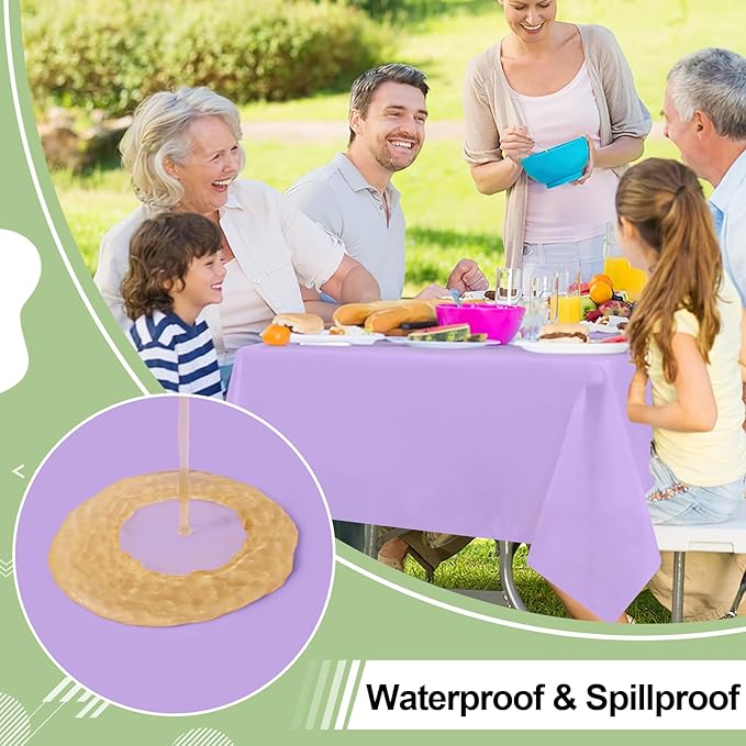misaya 6 Packs Disposable Plastic Table Cloth, 54 x 108 Inch Waterproof Rectangle Tablecloth, Leakproof & Sturdy Decorative Table Covers for Easter, Picnic, Party and Outdoor, Lavender