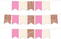 Andaz Press Hanging Pennant Banner with String, Faux Rose Gold Glitter, Ivory, Pink, 1-Set, 24 Pennants, Approx. 12-Feet Long, Girl's 1st Birthday Baptism Communion Theme Colored Supplies