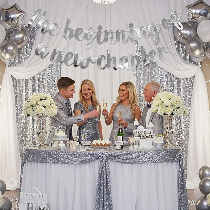 BEISHIDA Double-Sided Silver The Beginning of A New Chapter Banner,Farewell Book Themed Housewarming Party Congratulations Decorations,Going away party Retirement Garland,Graduation Sign 2026 Banner