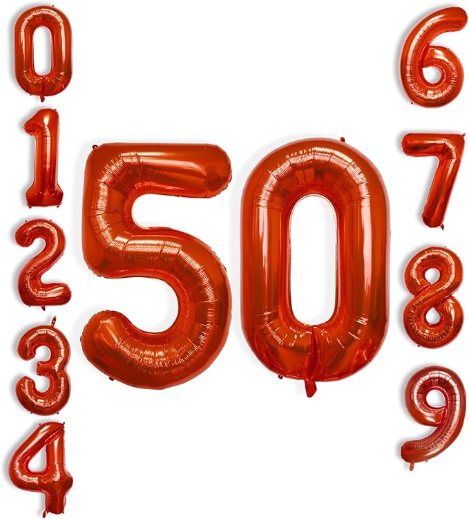 40 Inch Large Red Number Celebration and Decoration Balloon for Birthday Parties, Graduations, Anniversaries, Weddings, Photo Shoots, Special Events - Helium Foil Mylar (Red Number 50)