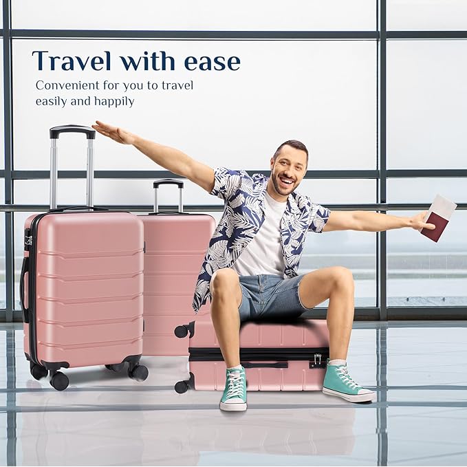OLIXIS 3-Piece Luggage Set, Carry On Suitcases with Spinner Wheels, Expandable Travel Luggage with TSA Approved Lock & ABS Hard Shell, Pink(20/24/28 Inch)