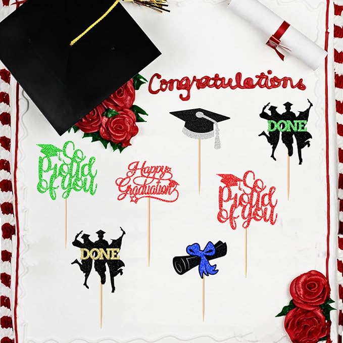 24 Pack 2026 Congrats Grad Cupcake Toppers Set, Graduation Cupcake Decor, Class of 2026 Cupcake Picks for Senior High School College Grad Party Decorations Supplies(Black with Green) B