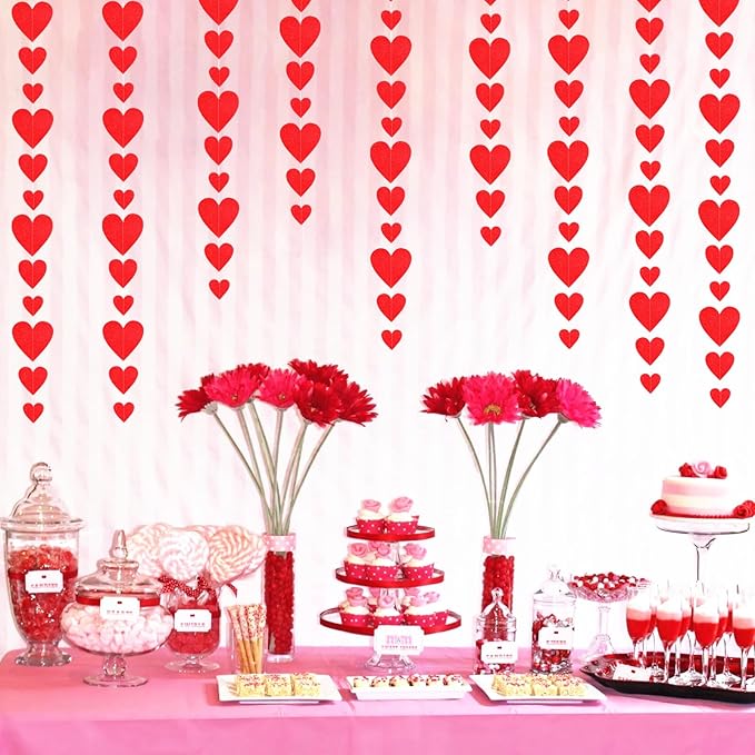 Valentines-Day Party Decorations Red Heart-Garland - 52ft Special Night Galentines Hanging Streamers Banner,Girl Romantic Wedding Anniversary Baby Bridal Shower Engagement Mohters Decor Panduola