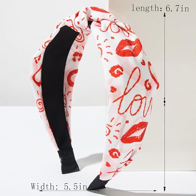 1pcs Valentines Headband With Red Lips Designs English Letters Headbands Fashion Women Head Band Non Slip Cute Knotted Headbands for Women for Valentines Lover Party Hair Accessory