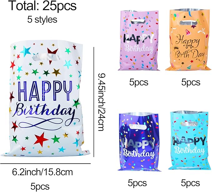 Saizone 25pcs Happy Birthday Goody Bags - Party Favors for Kids & Girls & Boys